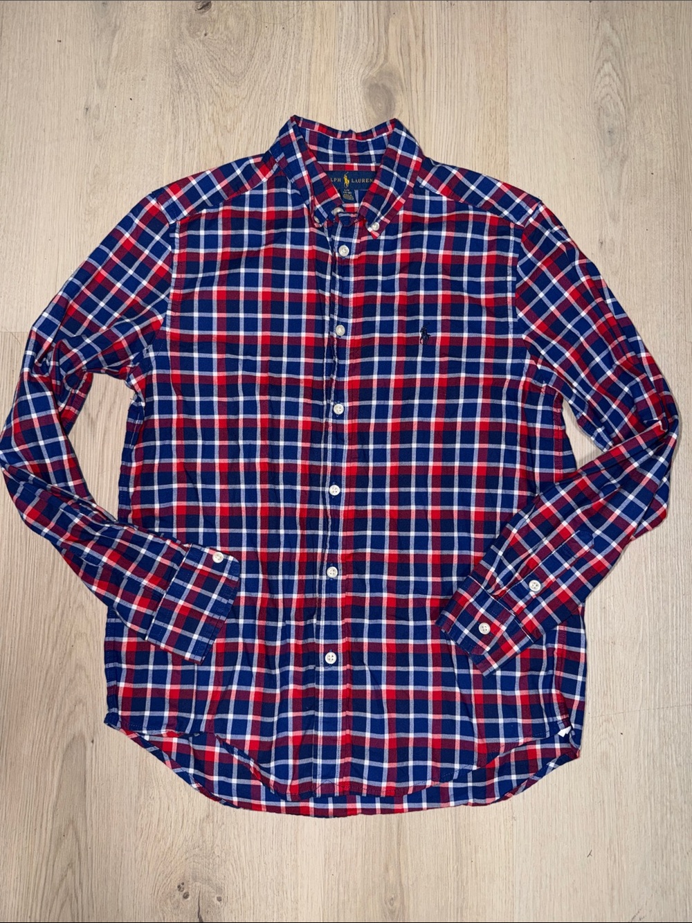 Ralph Lauren Red, Blue & White Plaid Button-Down Shirt Sz Large (14-16)